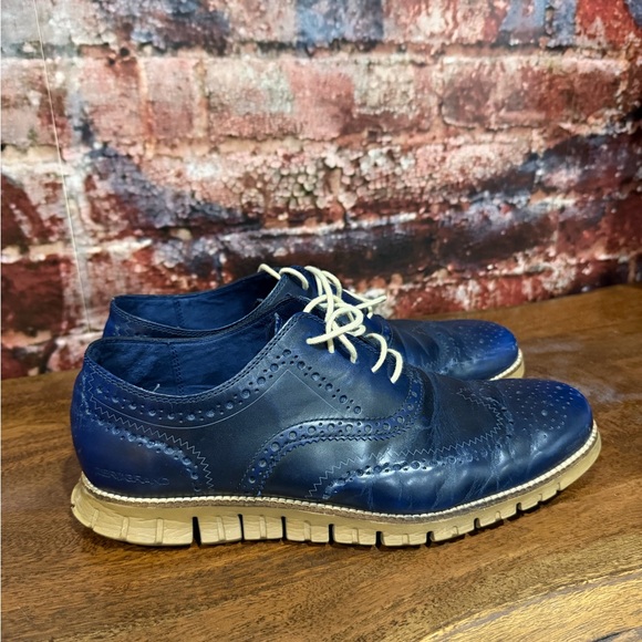 Cole Haan Zero grand Navy Leather Oxfords with Tan Soles main image 5